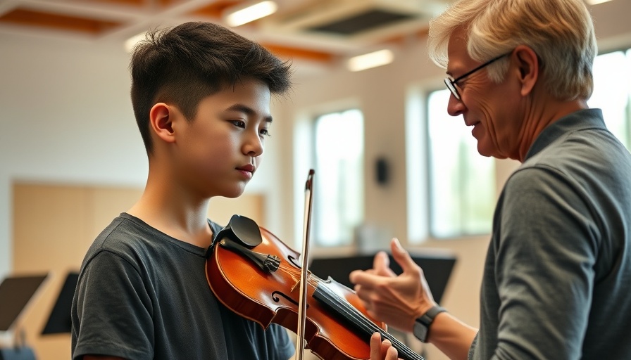 Young musician learning Alexander Technique, focused and attentive