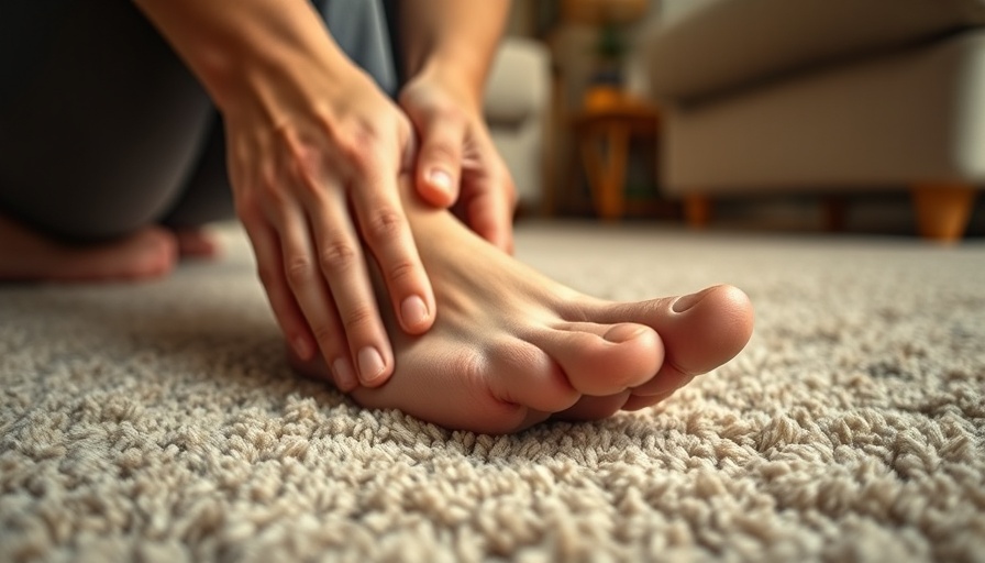 Hands massaging foot indicating uric acid buildup and gout discomfort.