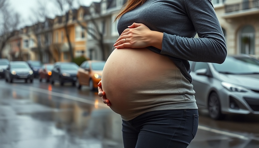 Pregnant woman on city street, reflecting on antenatal depression.