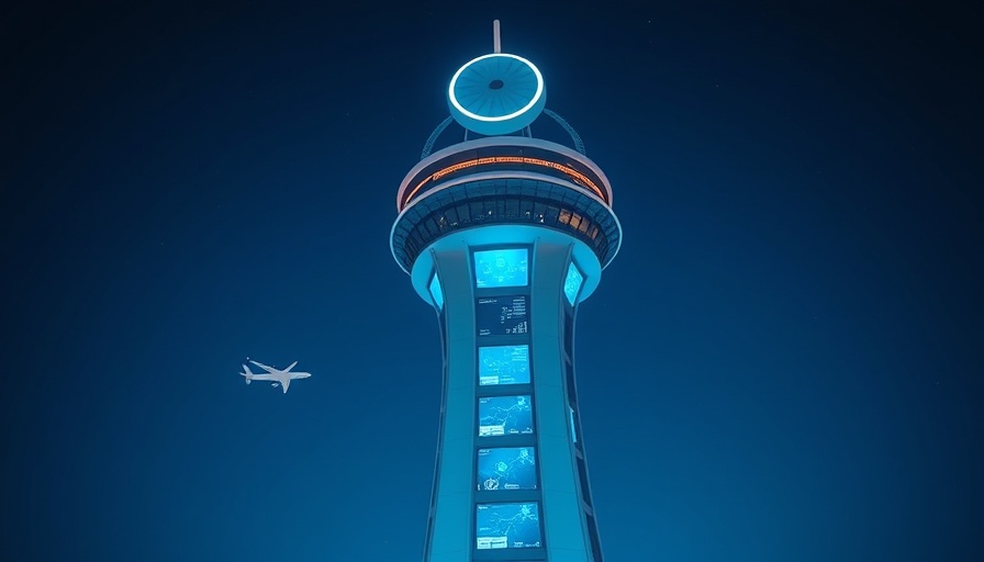 Futuristic control tower digital art with airplane, emphasizing sleep health for families.