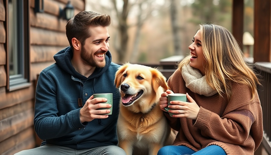 Mindfulness and intentional living: couple relaxing outdoors with dog.