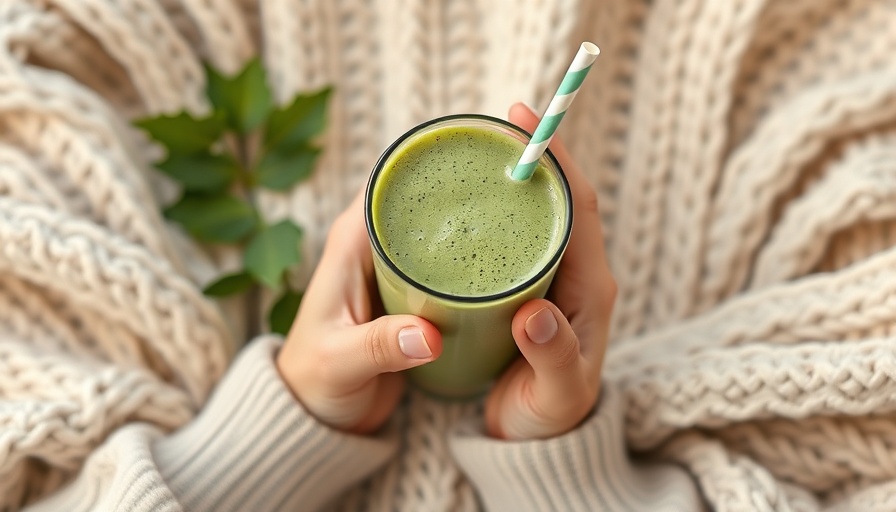 Detox drink held in knit sweater for weekend cleanse.