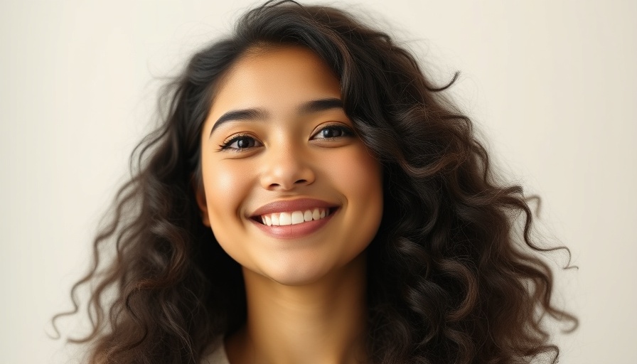 Smiling young woman against plain background, photorealistic portrait.