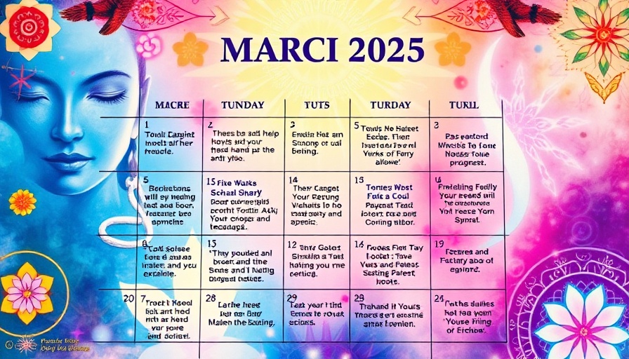 Vibrant Reiki Calendar March 2025 with daily inspirations