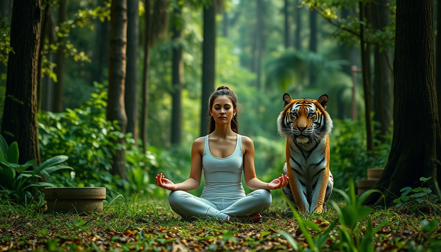 Why meditate on & with animals? Woman and tiger meditating in nature.