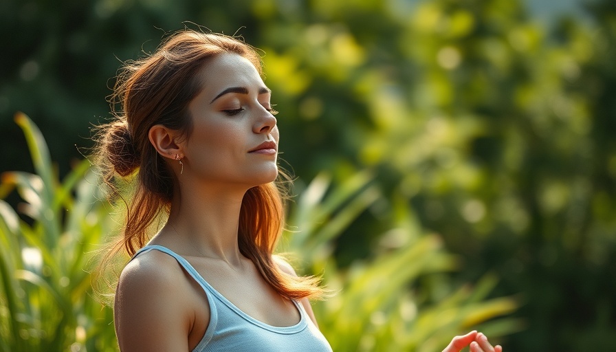 Serene woman meditating, practicing mindfulness outdoors.