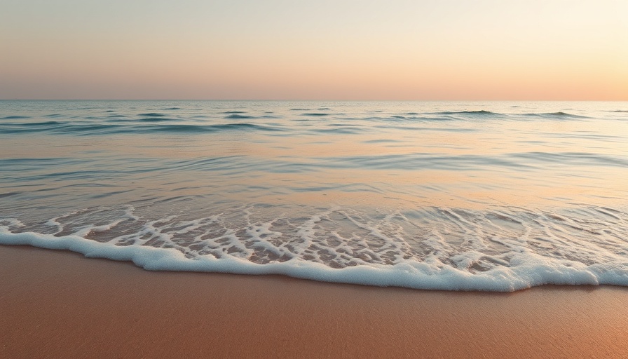 Tranquil beach landscape at sunset, embodying peace and relaxation.