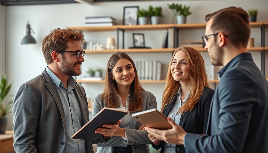 Young professionals discuss mindfulness steps for meetings in an office.