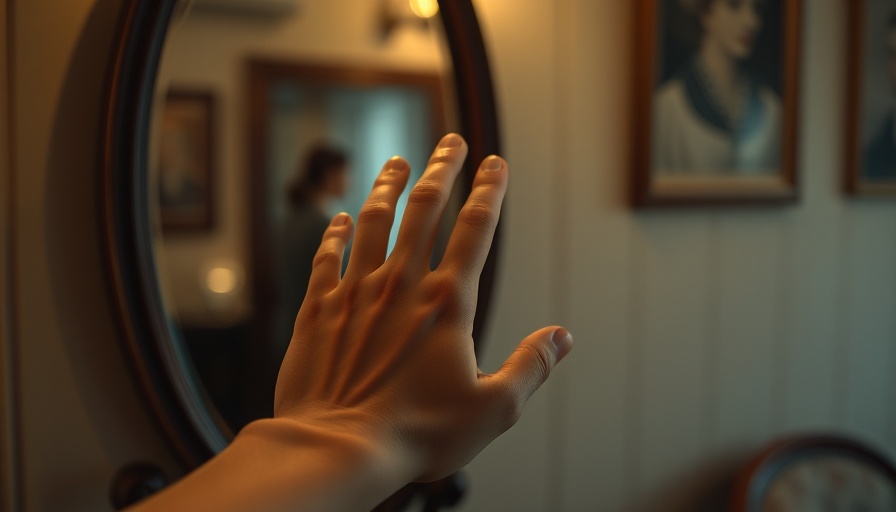 Hand reaching towards a mirror reflecting self-love and mental health.