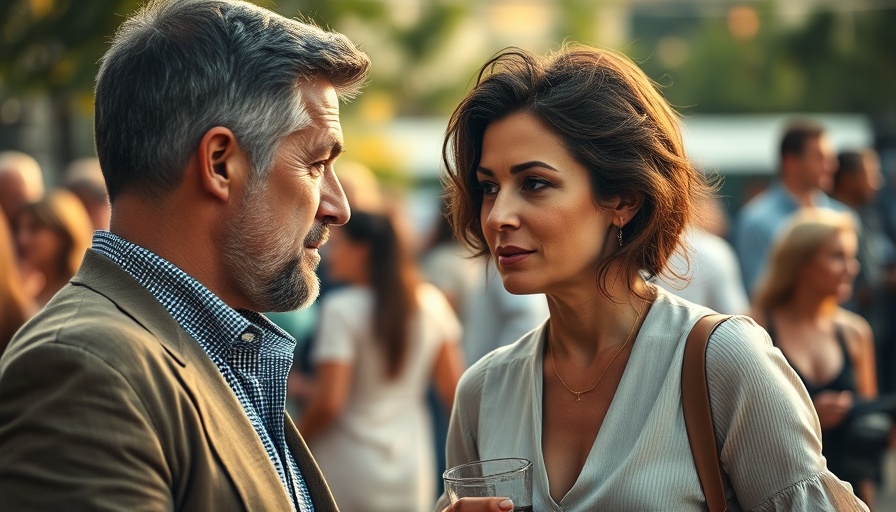 Man and woman conversing seriously outdoors, symbolizing cutting off toxic relationships.