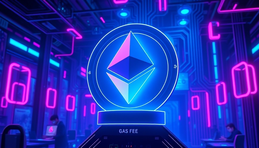 Ethereum gas fees drop showcased with futuristic tech imagery.