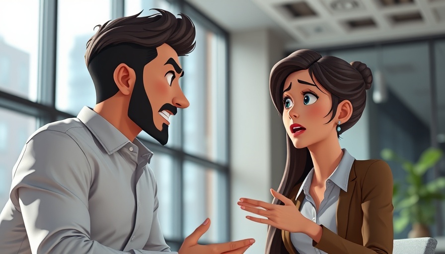 Couple in a modern office, emotional discussion, signs of emotional immaturity.