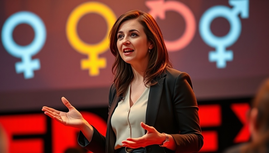 Confident speaker breaking gender stereotypes on stage.