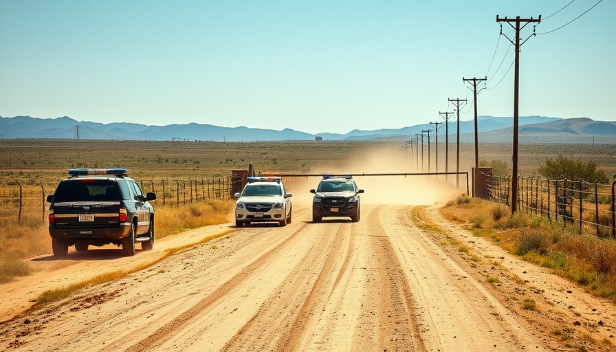 Rural path in Jalisco with police vehicles and personnel near a ranch.