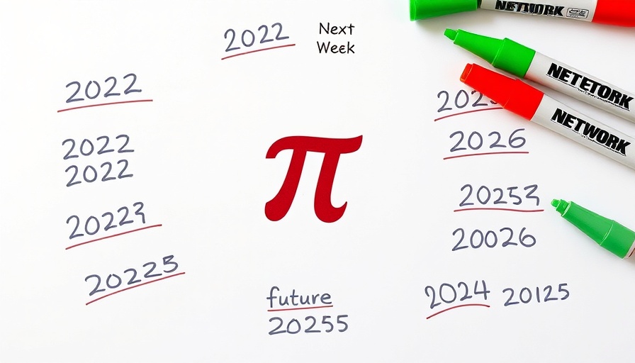 Pi Network Cryptocurrency logo with crossed-out dates and future years.