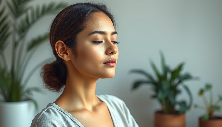 Calm young woman meditating for anxiety management strategies.