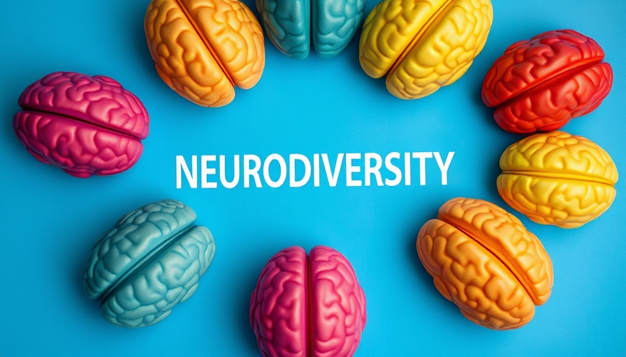Colorful brain models and 'NEURODIVERSITY' on blue backdrop.