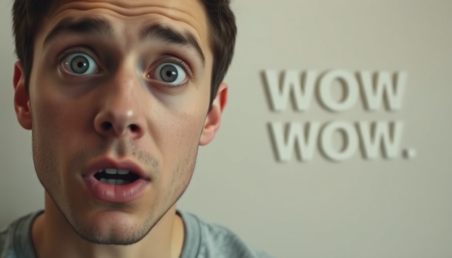 Surprised person with 'WOW' text, neutral background.
