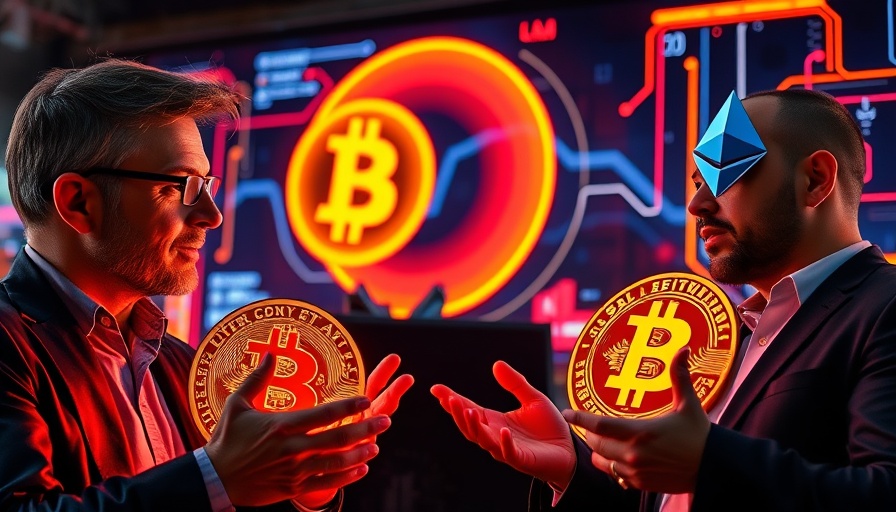 Dynamic Bitcoin analysis with cryptocurrency experts, vibrant backdrop.