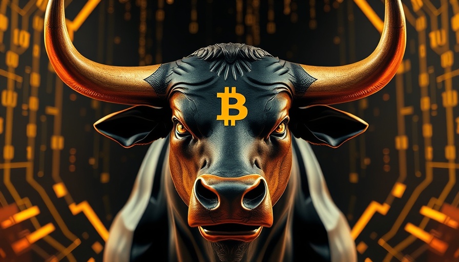 Stylized bull and Bitcoin icon in futuristic digital art.