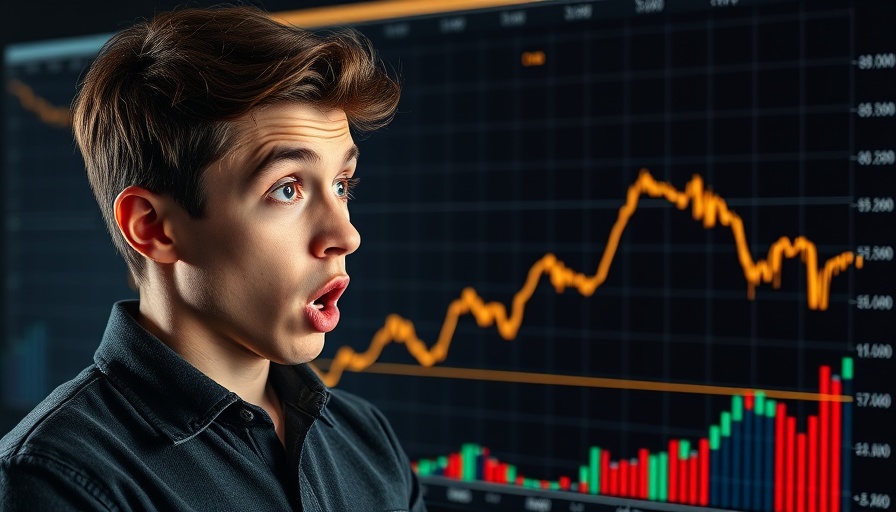 Bitcoin Price Analysis: Surprised man looking at a Bitcoin chart with trending details.