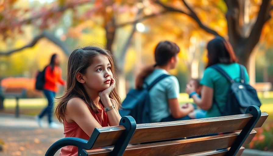 Thoughtful young girl observing group of teens, mean instinct mental health.