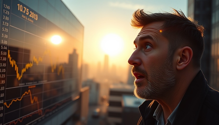 Man analyzing Bitcoin price prediction chart with surprise.
