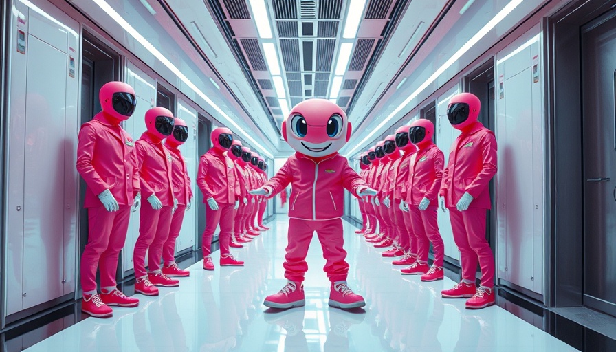AI jobs crisis depicted with surreal characters in pink suits.