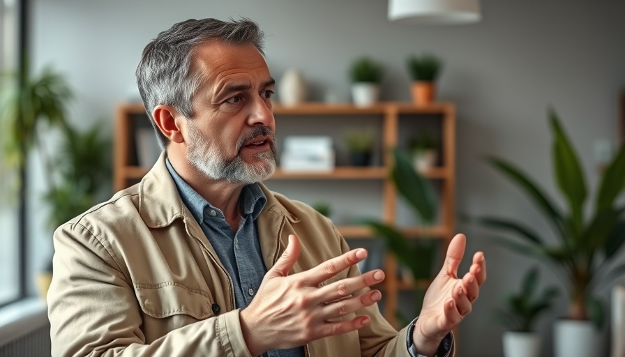 Middle-aged man discussing injectables in mental health treatment in an office.