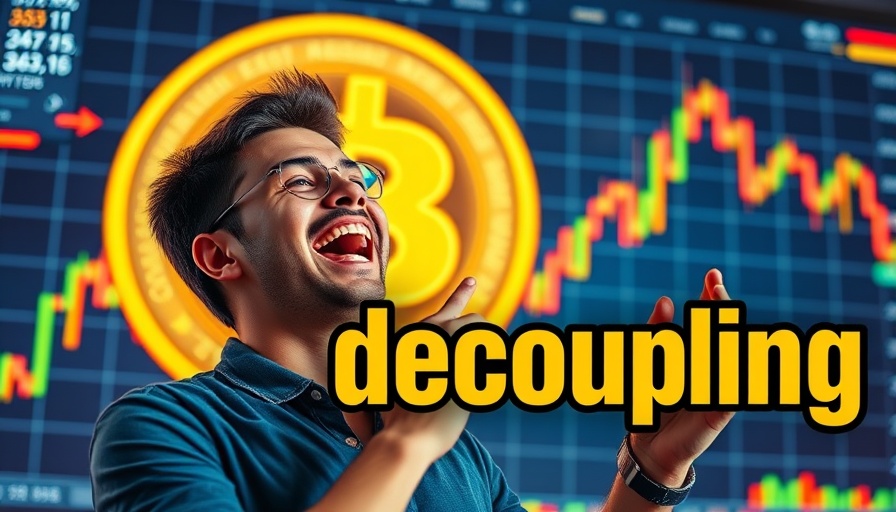 Bitcoin decoupling from stocks concept with excited viewer.