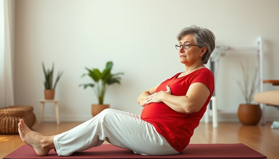Middle-aged person practicing pelvic floor health exercises at home.