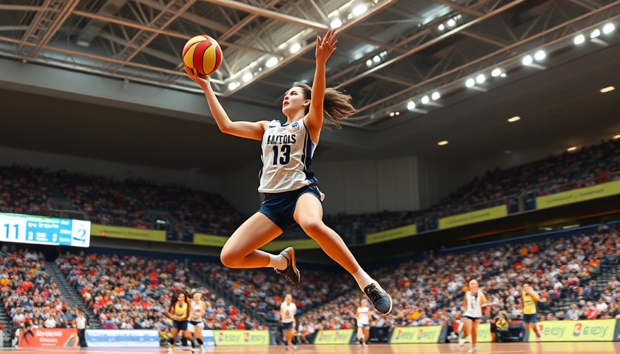 Female athlete at Southern Africa netball championship leaping to catch ball.