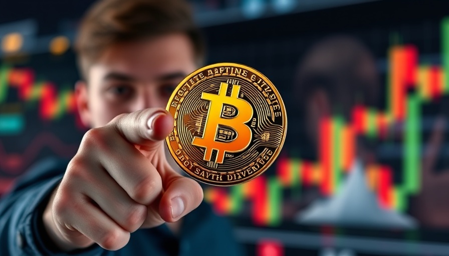 Bitcoin strong market performance depicted with a person pointing and stock chart.
