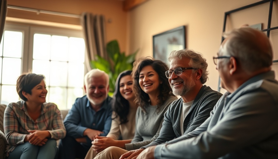 Essential Exchange mental health support group discussing in a warm, cozy room.