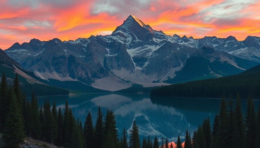 Serene mountain landscape reflecting sunset hues, promoting non-doing and mental health.