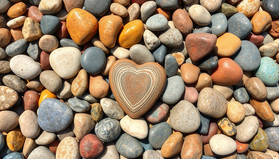 Colorful pebbles with a heart-shaped stone providing a mindfulness focus.