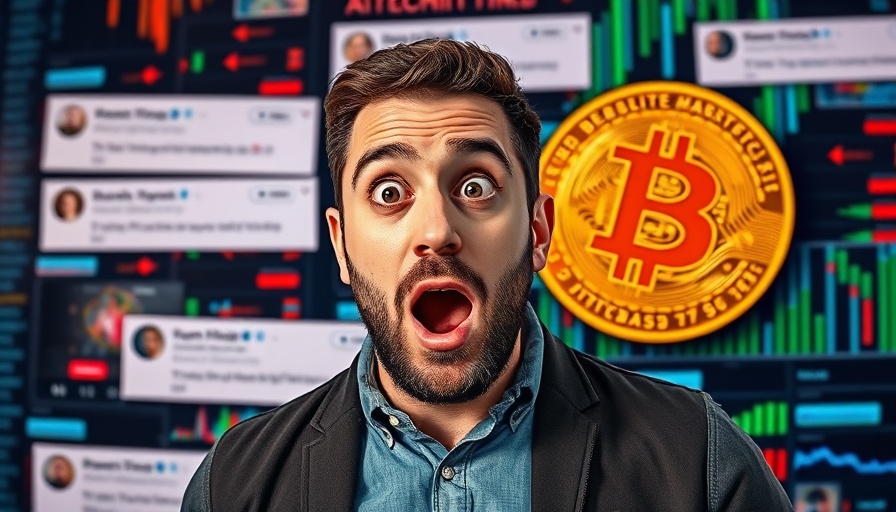 Bitcoin Market Analysis: Man reacting to tweets in digital setting.