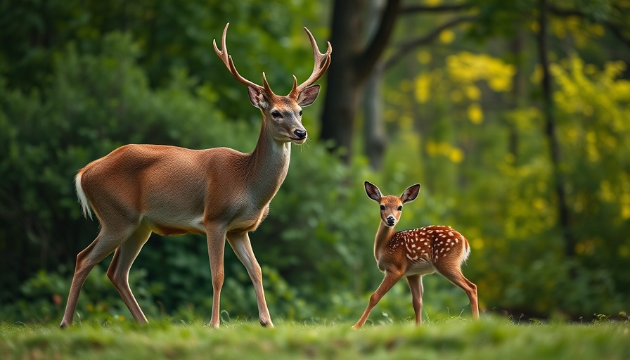Serene deer and fawn walking in morning light, Devoted to Gratitude.