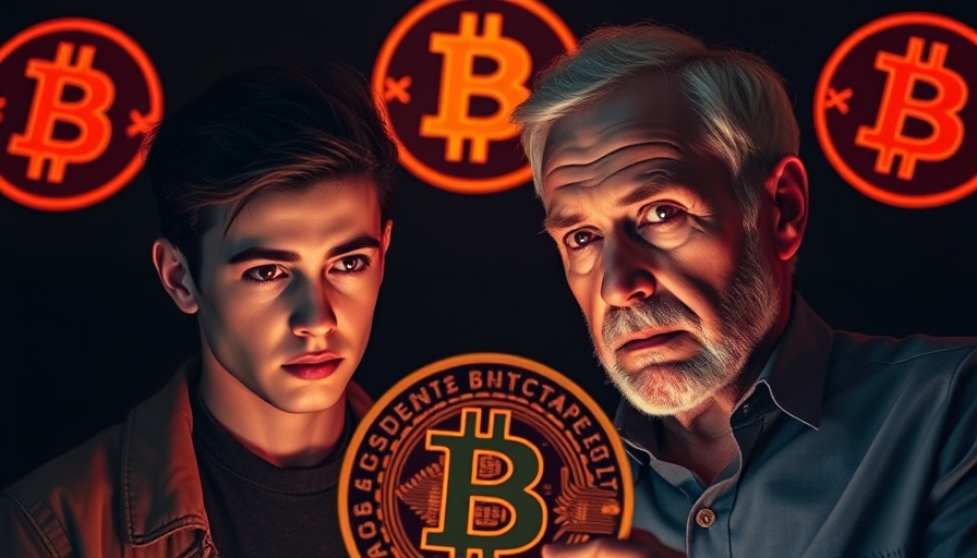 Contrasting expressions with Bitcoin symbols and text overlay.