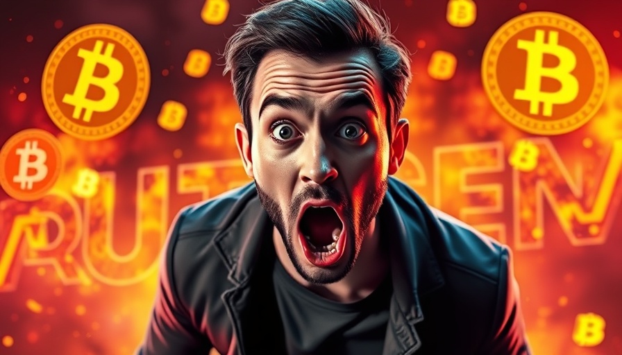 Surprised person with Bitcoin symbols, dramatic expression, Bitcoin Price theme.