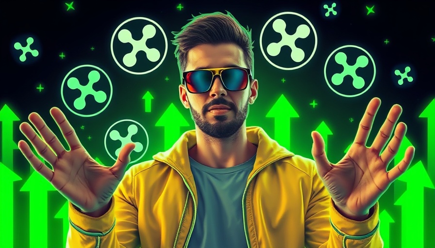 Ripple XRP price forecast with futuristic design and enthusiastic presenter.