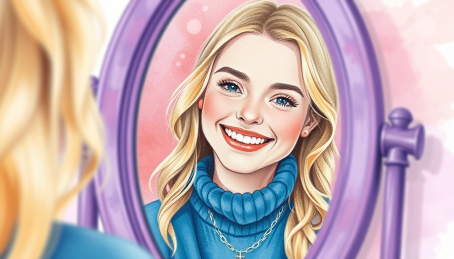 Illustration of a young woman smiling at her reflection, Trusting Yourself for Better Mental Health.