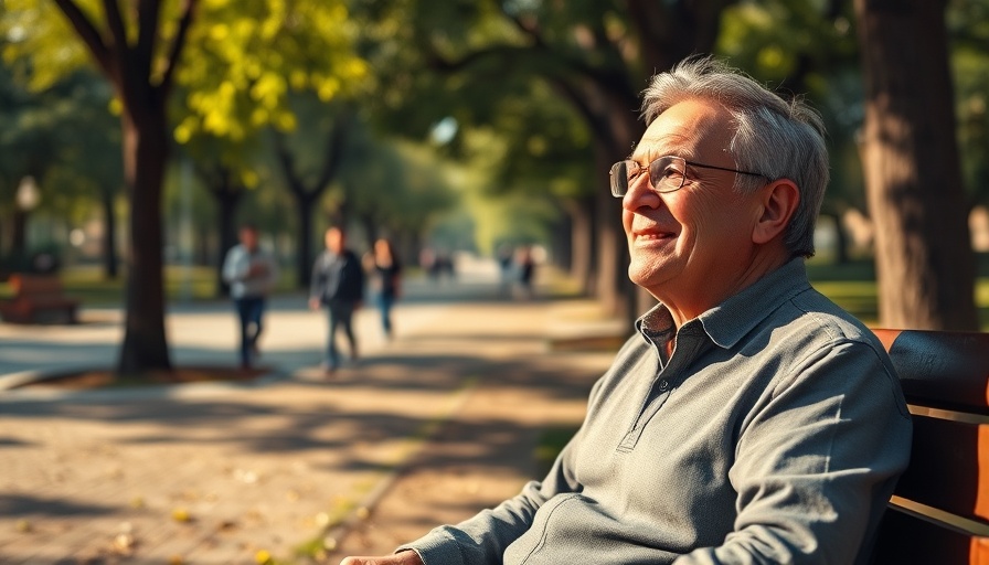 Middle-aged man enjoying the sun on a park bench, thriving mid-life.
