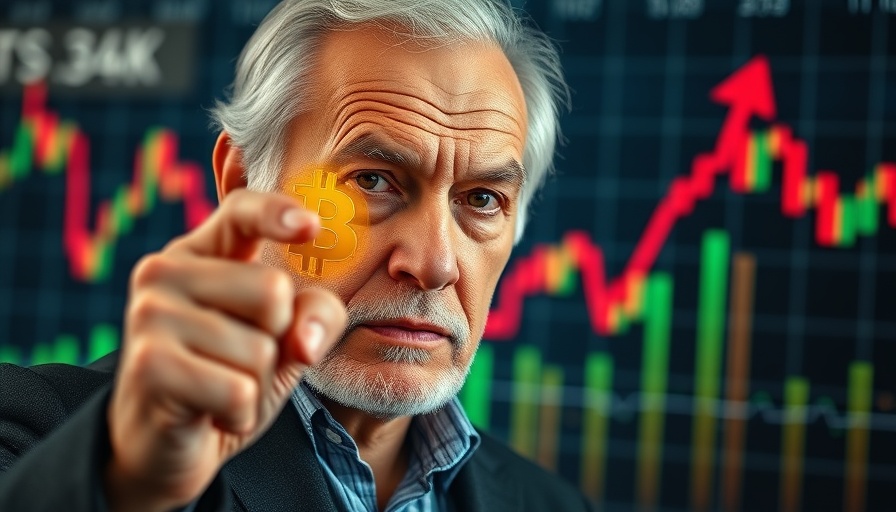 Crypto market volatility shown with financial chart and bitcoin.