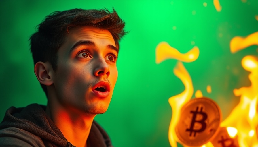 Surprised young man watching burning crypto coins with flames, The Moon.