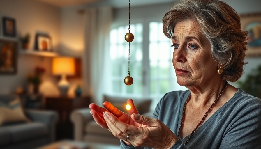 Woman using pendulum in chakra clearing session, spiritual decor.