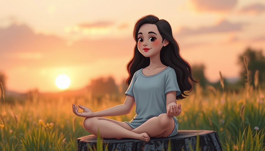 Serene young woman practicing heart-centered meditation at sunset.