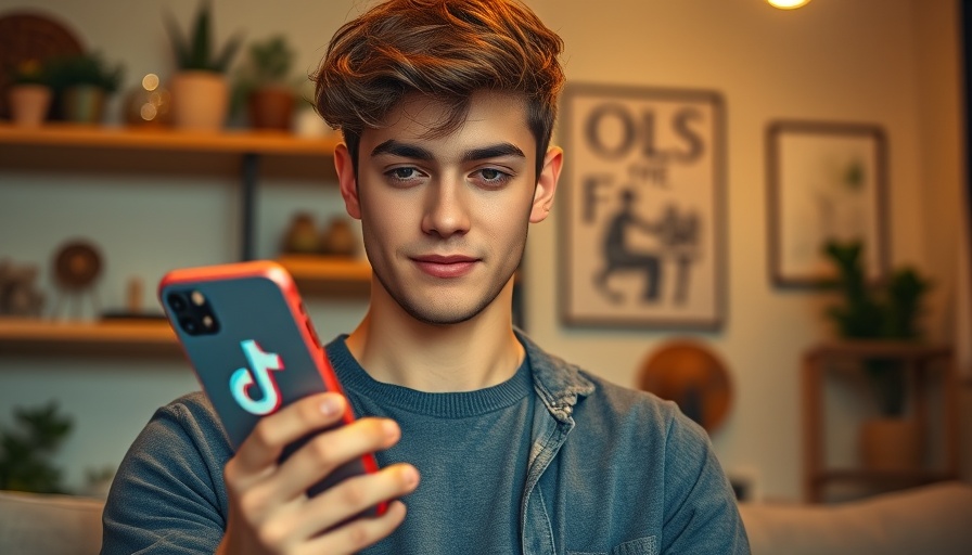 Casual man with phone focusing on TikTok for OCD and anxiety treatment guidance.