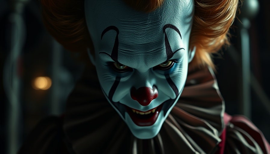 Sinister clown face for Halloween marketing campaigns.