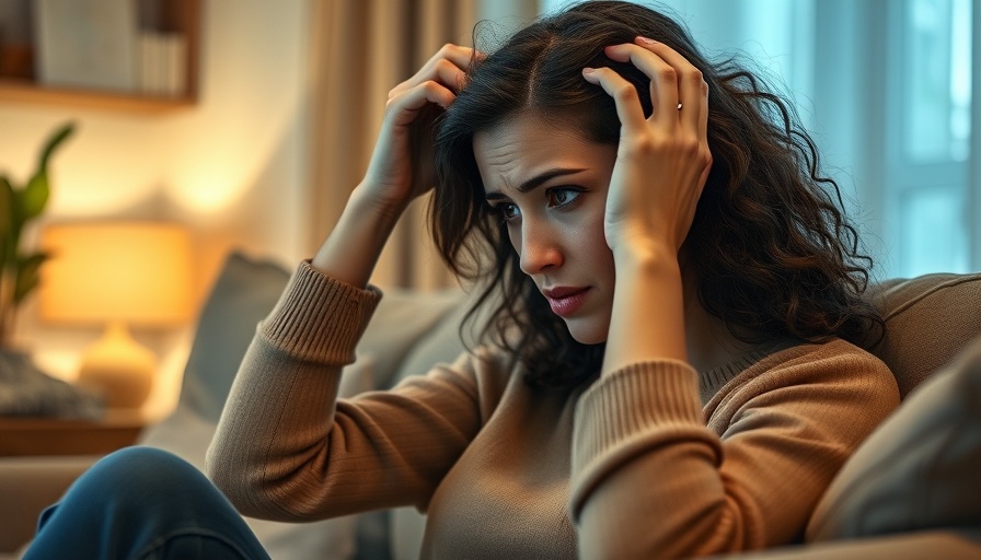 Young woman with anxiety disorders sitting on couch.
